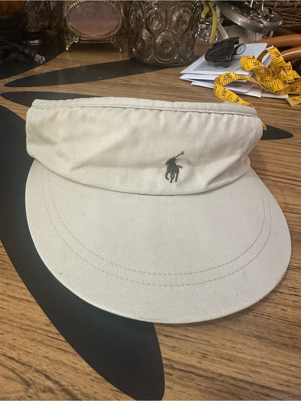 Vintage Polo by Ralph Lauren Men's Beige Visor with Embroidered Logo in dk green